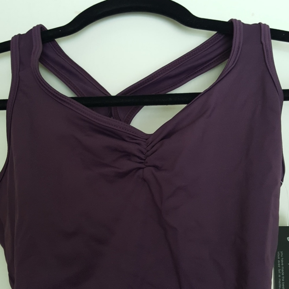 NWT purple tank leotard pinch front strappy back